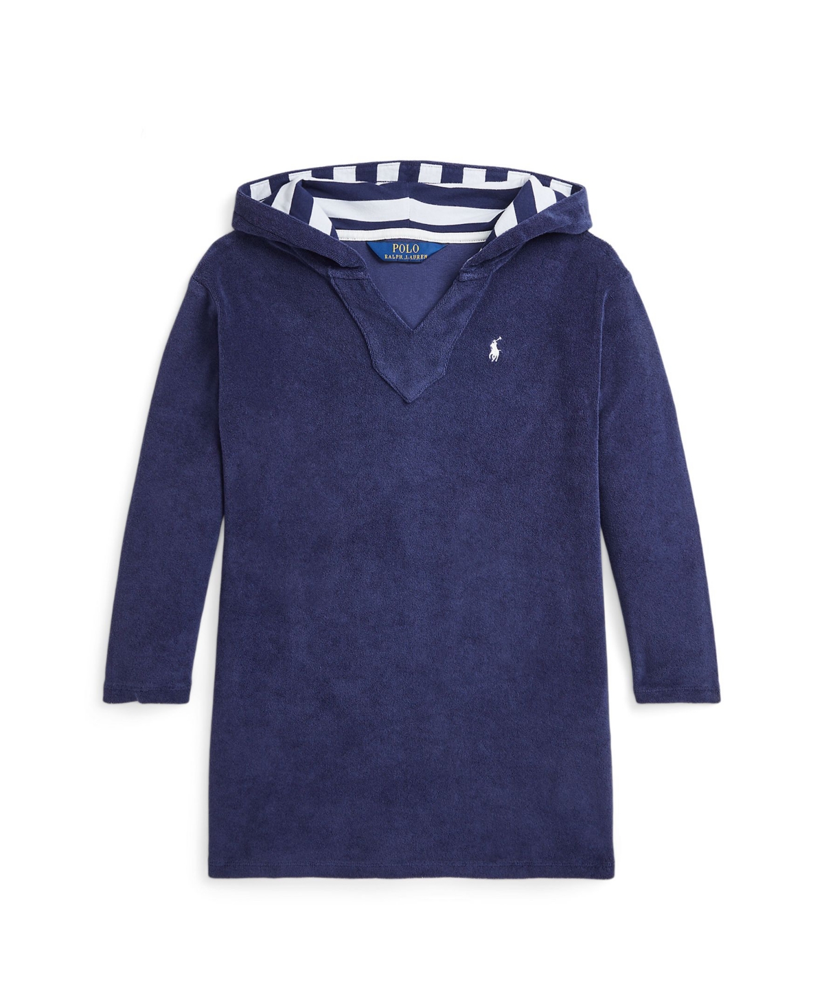 Polo Ralph Lauren Hooded Terry Cover-up In Newport Navy With Paper White
