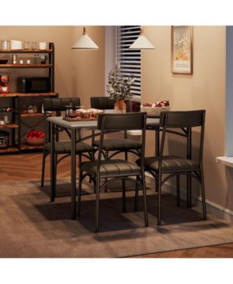 Dining Table Set for 4, Kitchen Table with 4 Upholstered Chairs, 5 Piece Rectangular Dining Room Table Set, for Small Space, Apartment, Home, Kitchen
