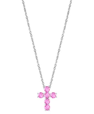 Lab Grown Sapphire Cross 18" Pendant Necklace (3/4 ct. t.w.) in 10k White Gold (Also in Lab Grown Ruby, Lab Grown Pink Sapphire, & Lab Grown Opal)