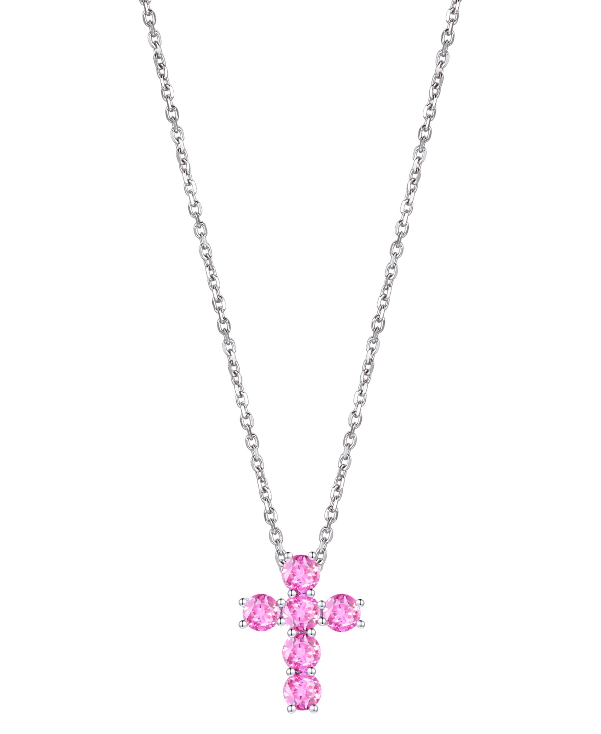 Macy's Lab Grown Sapphire Cross 18" Pendant Necklace (3/4 Ct. T.w.) In 10k White Gold (also In Lab Grown Ru In Pink Sapphire