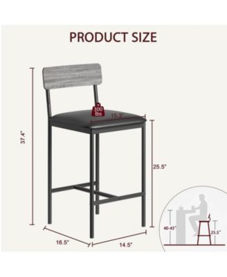 Upholstered Bar Stools Set of 2 – Counter Height Chairs with Backrest, Footrest & Easy Assembly for Kitchen or Island