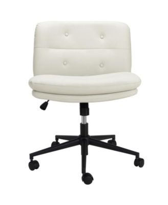 Office Chair with Wheels, Wide Seat Swivel Leather Armless Criss Cross Chair, 360° Height Adjustable Swivel Desk Chair, Modern Vanity Chair for Home, Office, Make Up, Ivory
