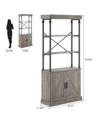 Tall Bookshelf with Doors Industrial Storage Open Rack Shelf