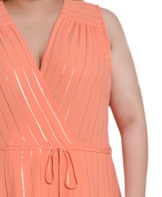 Plus Size Sleeveless Surplice Vertical Stripe Dress