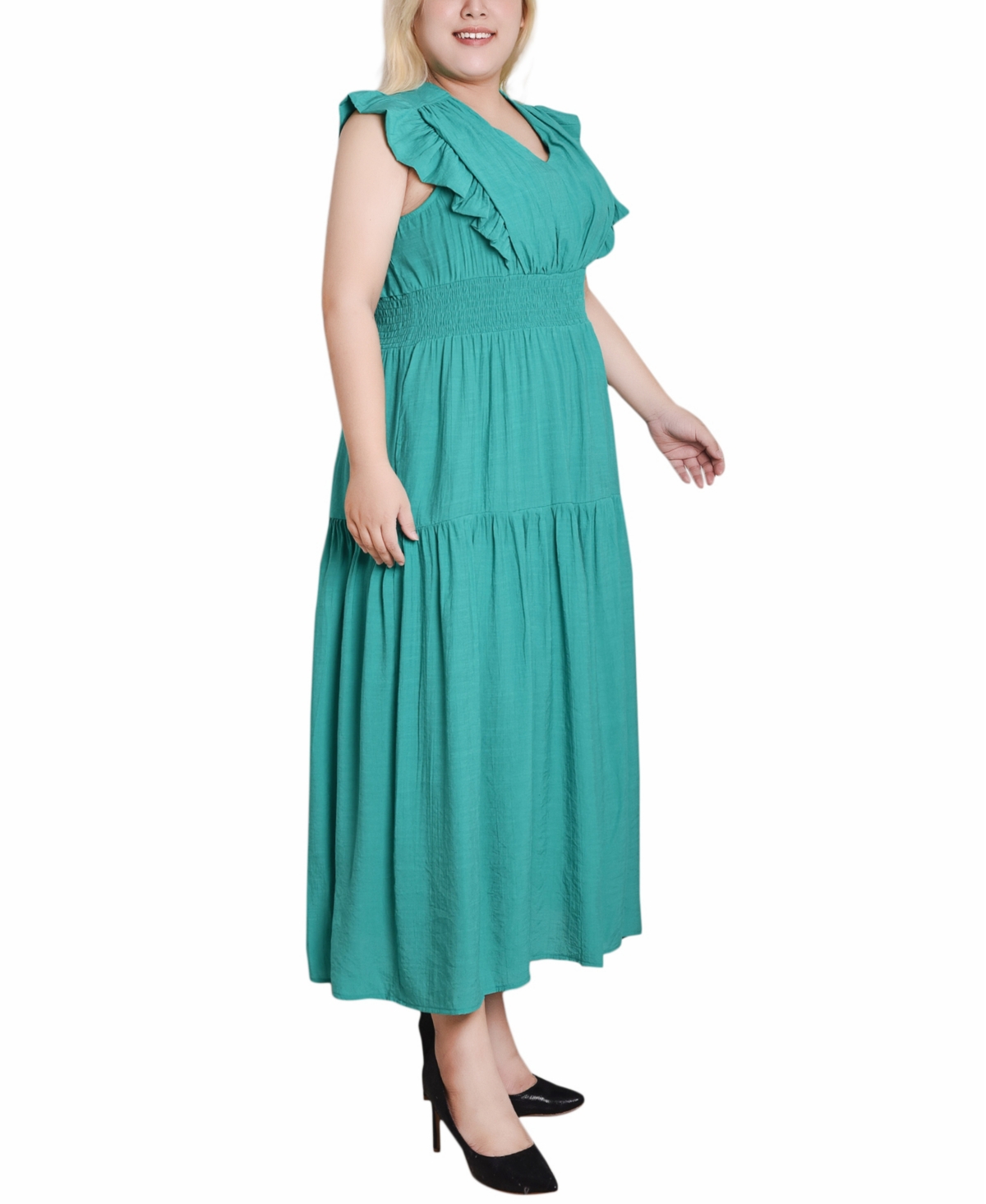 Ny Collection Plus Size Flutter Sleeve Midi Dress In Emerald