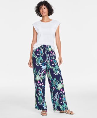 On 34th - Women's Printed Drawstring Wide-Leg Pants