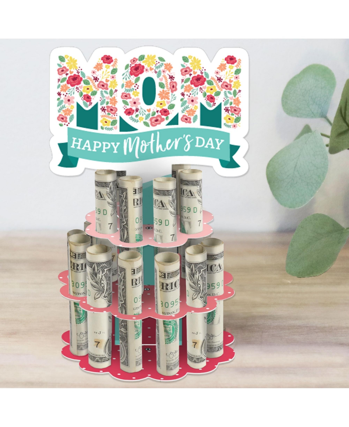 Colorful Floral Happy Mother's Day - Diy We Love Mom Money Holder Gift Cash Cake - Assorted Pre-pack (See Table 9