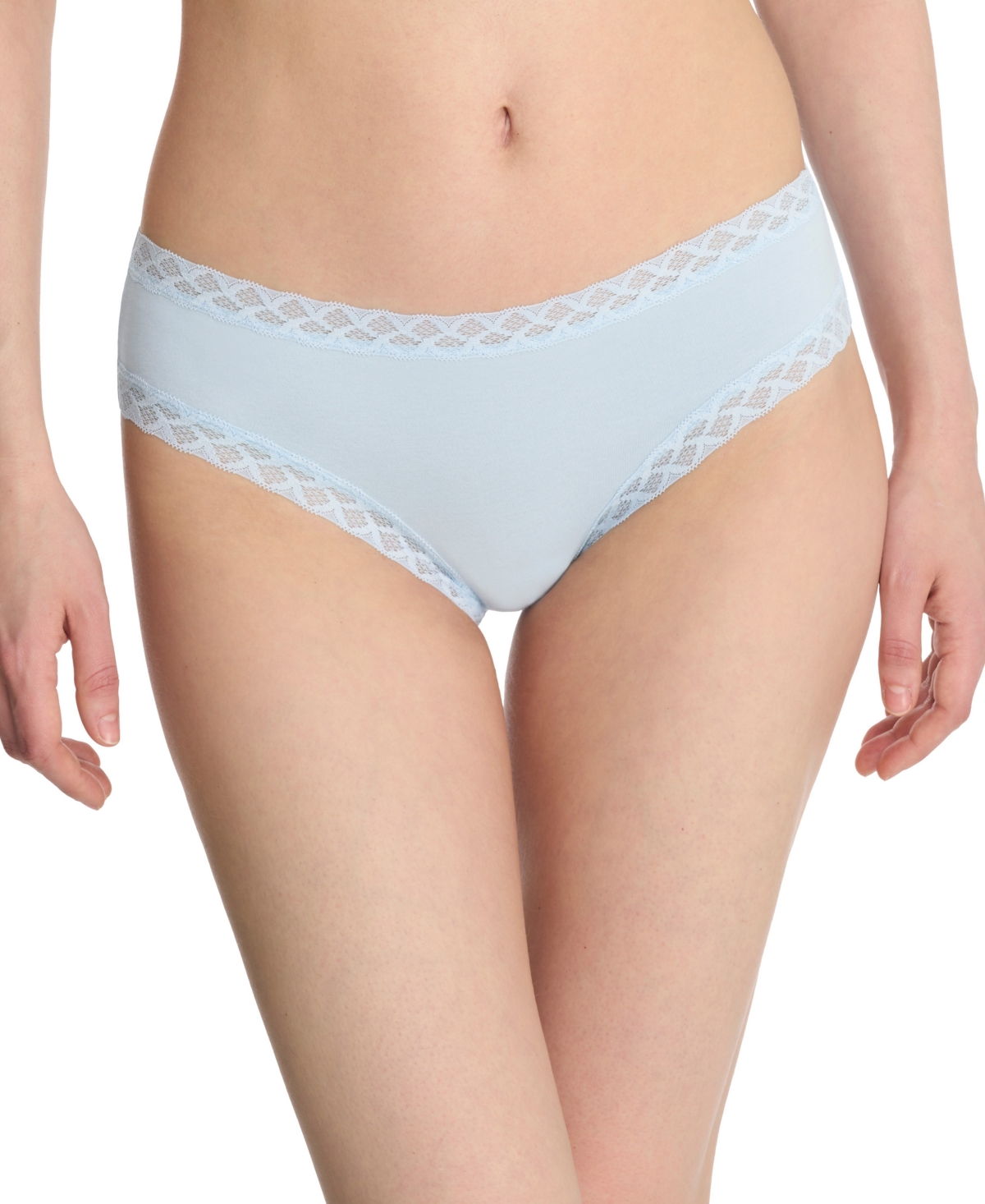 Natori Bliss Lace-trim Cotton Brief Underwear 156058 In Misty Blue