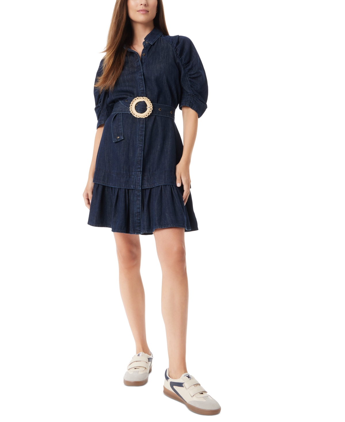 SAM EDELMAN WOMEN'S FERRY COTTON BELTED TIERED MINI DRESS 