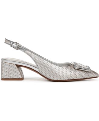 Women's Racer Ornament Pointed Toe Block Heel Slingback Pumps