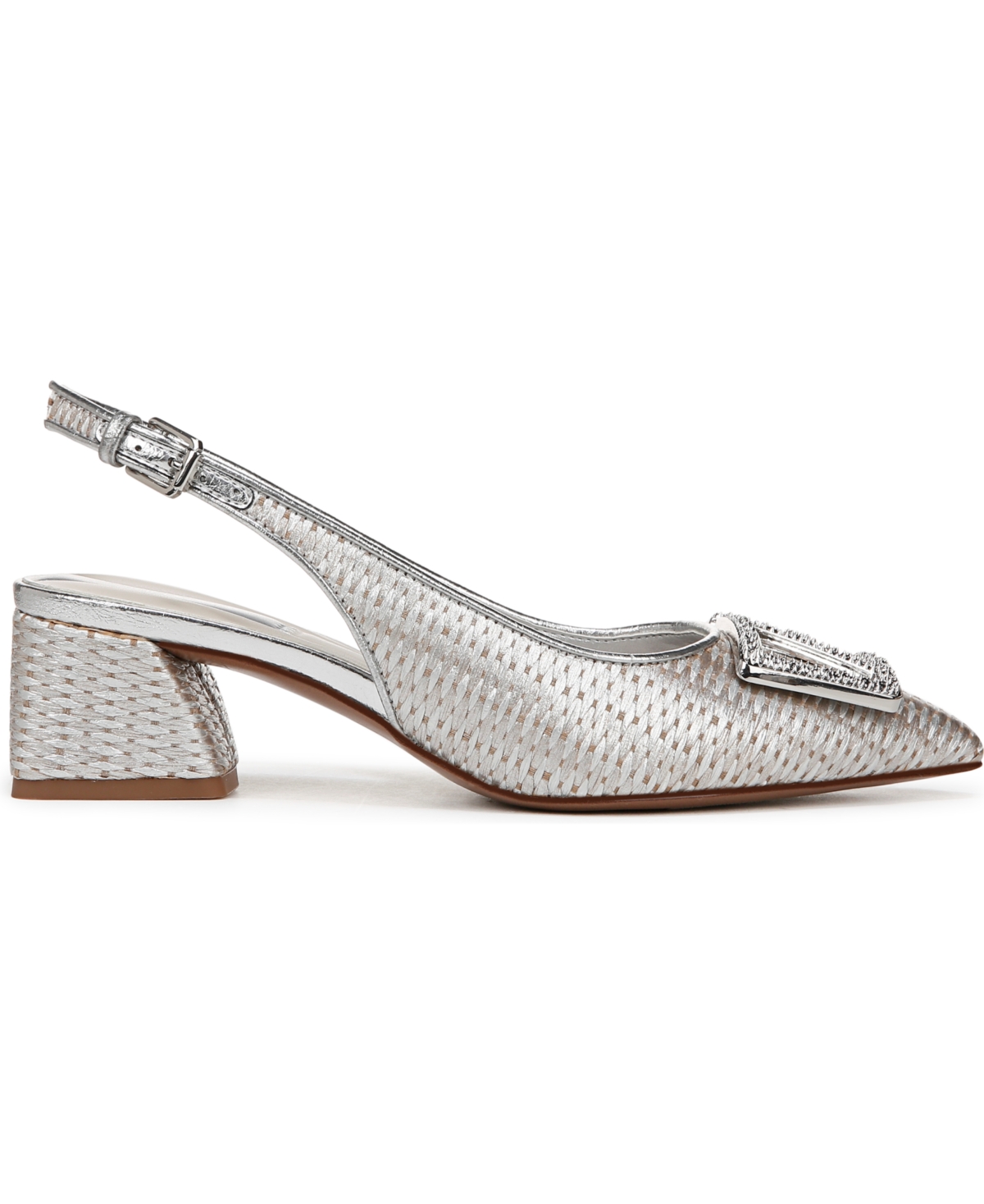 Franco Sarto Women's Racer Ornament Pointed Toe Block Heel Slingback Pumps In Silver Rope Fabric