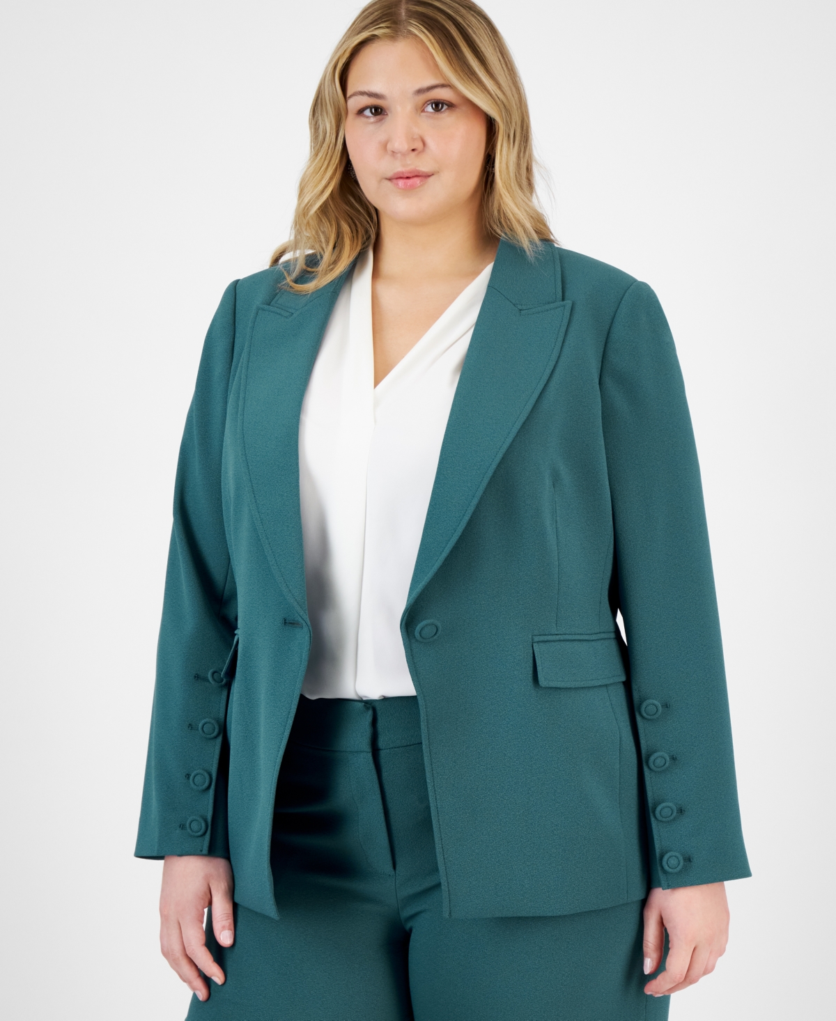 Tahari Asl Plus Size Long-sleeve One-button Blazer In Eucalyptus
