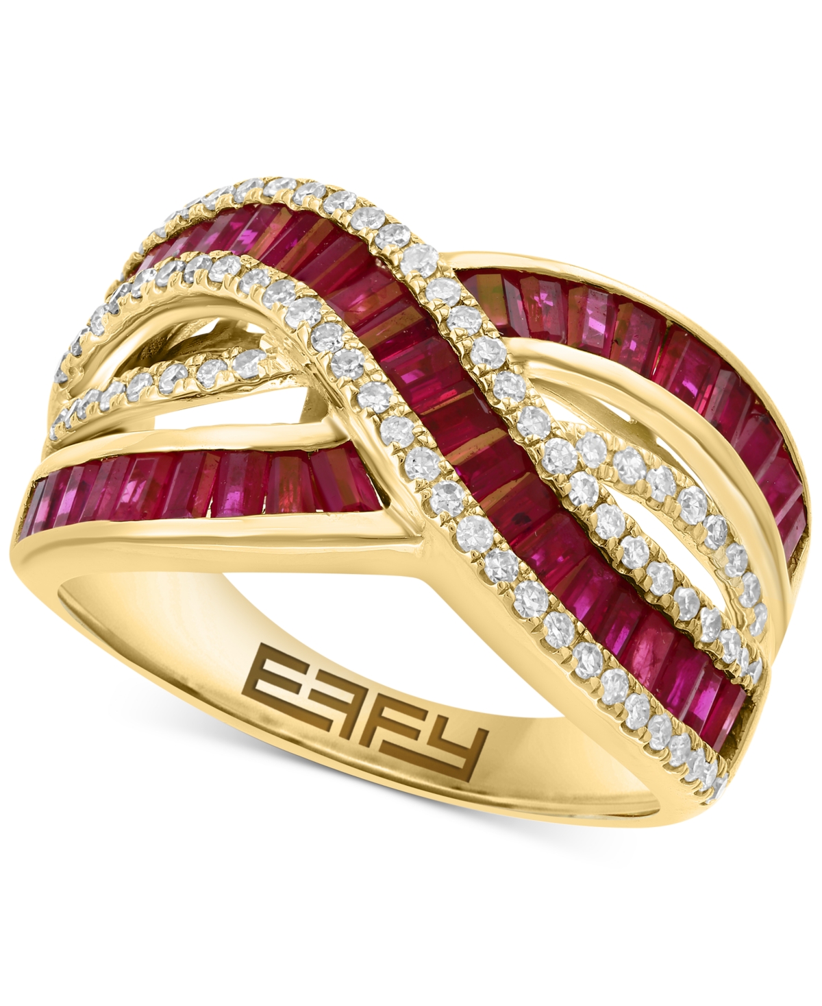 Effy(1-3/8 ct. t.w.) & Diamond (1/3 ct. t.w.) Crossover Statement Ring in 14k Gold - Ruby