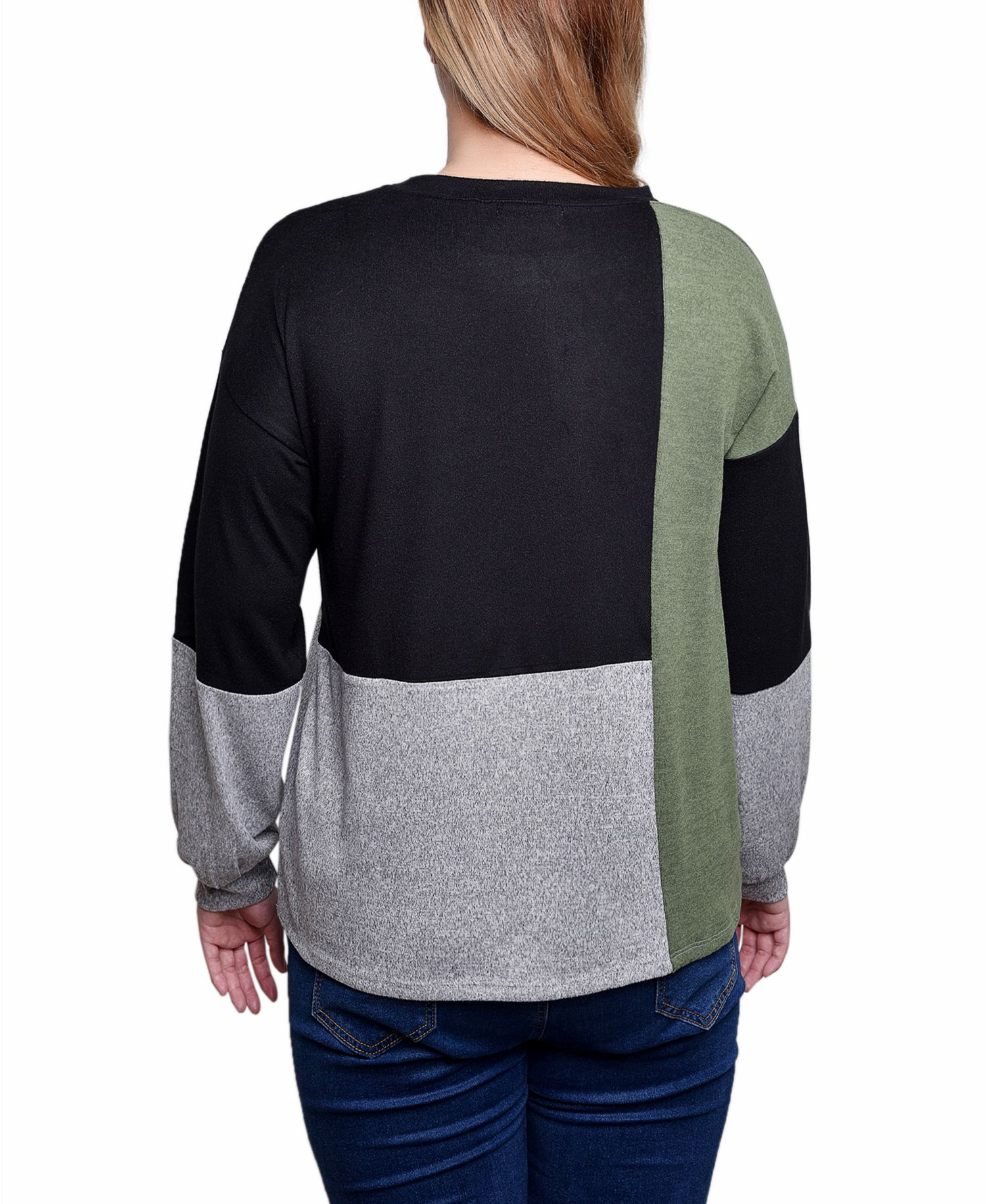 Petite Long Sleeve Colorblocked Boat Neck Top
