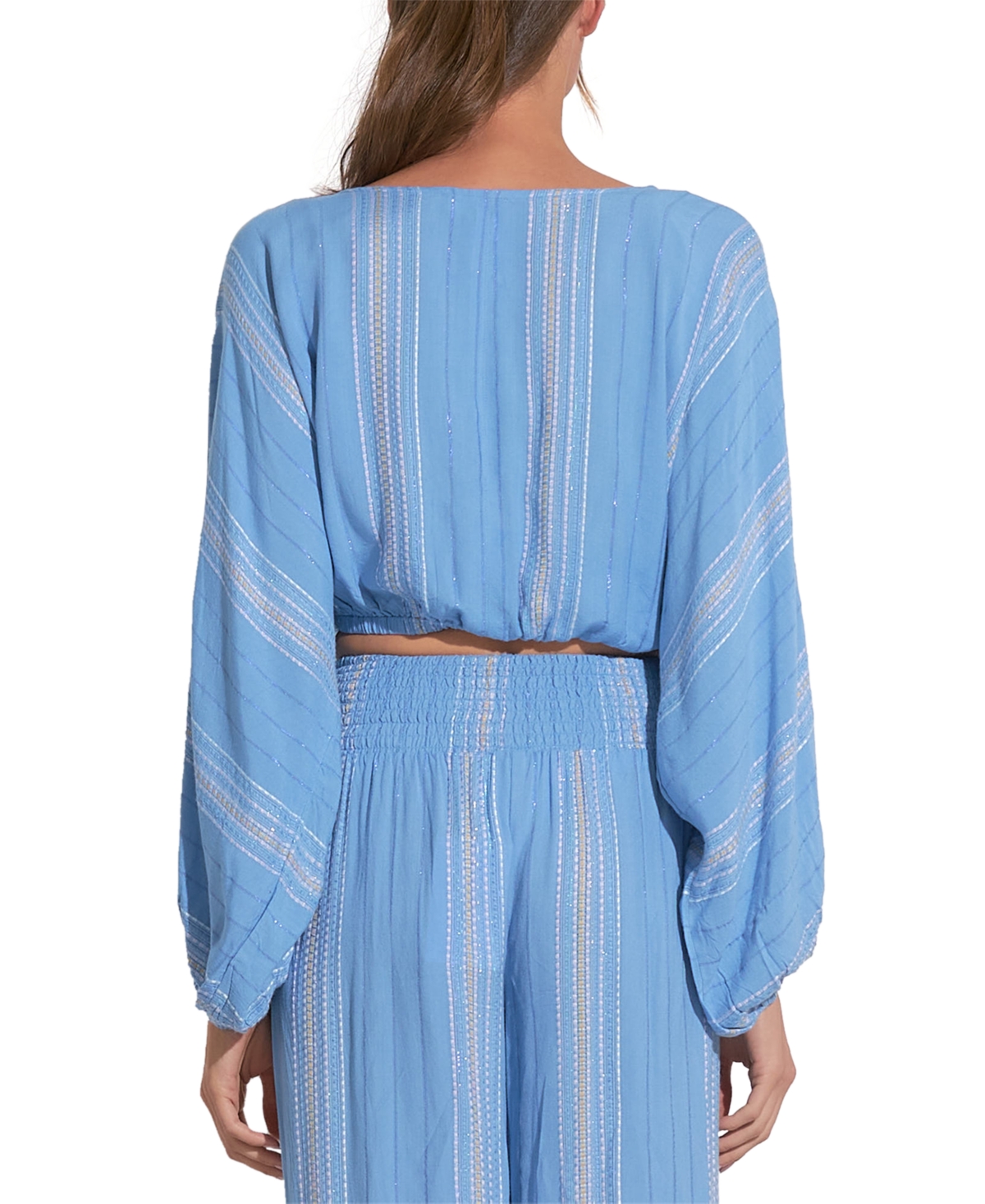 Shop Elan Women's Striped Tie-front Long-sleeve Top In Blue Lilac Stripe