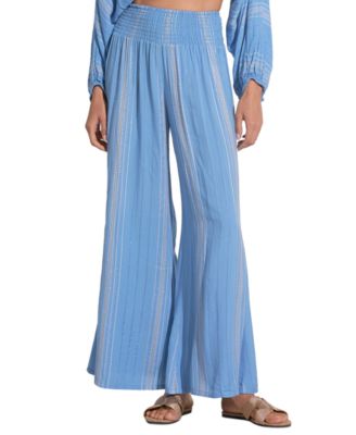 Elan - Women's Stripe Smocked-Waist Wide-Leg Pants