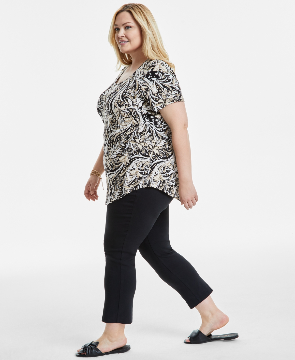 JM COLLECTION PLUS SIZE PRINTED SHORT-SLEEVE TOP, EXCLUSIVELY AT MACY'S