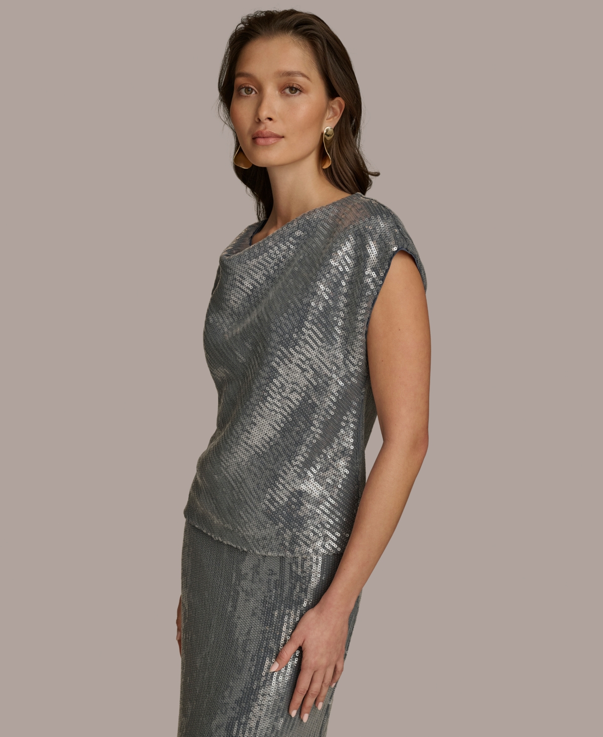 Donna Karan New York Women's Cap Sleeve Sequin Top