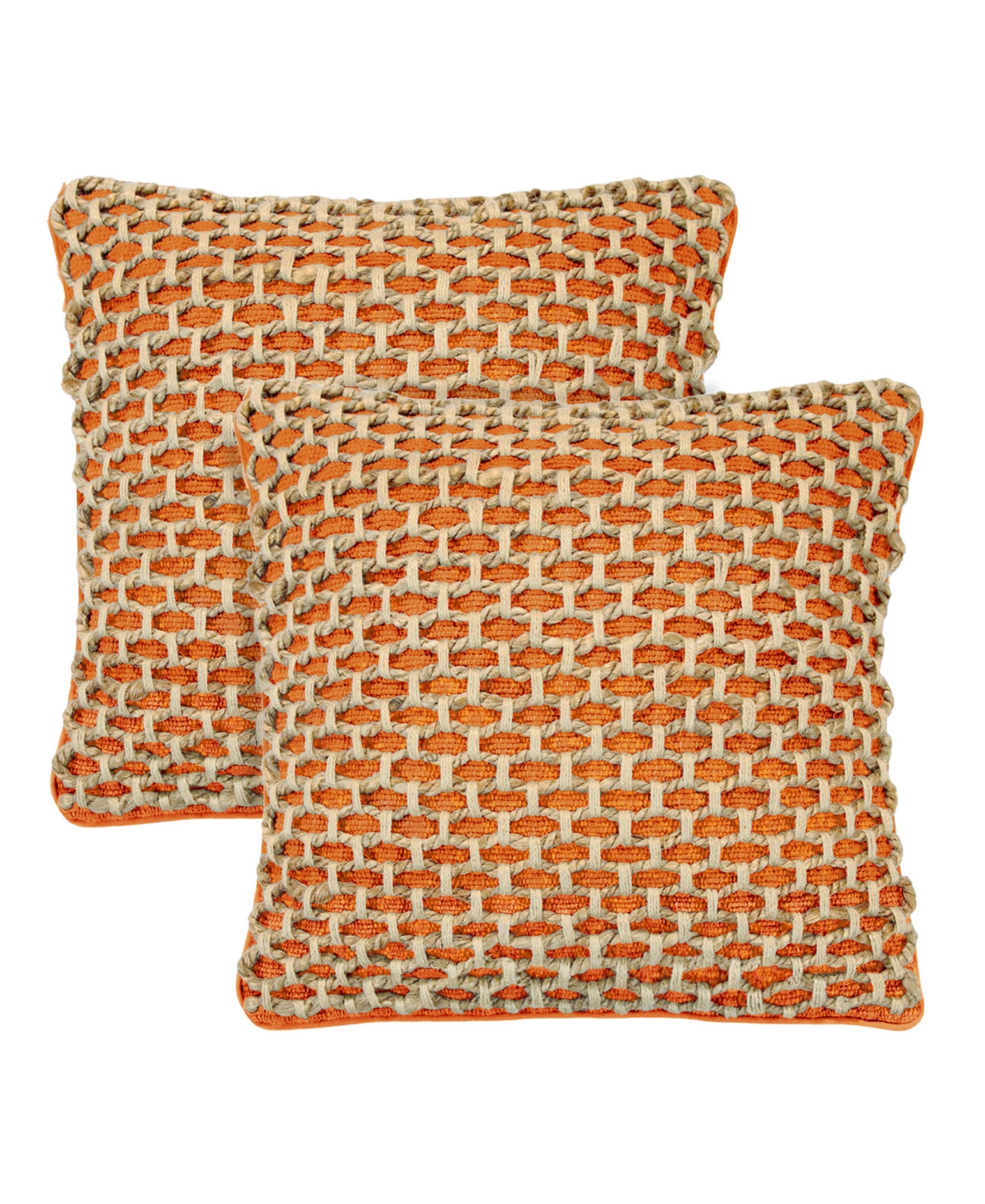 Boho Living Jada Jute Decorative Pillows 2 Piece Set, 20" X 20" In Harvest Orange