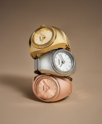 Women's Ring Watch Two-Hand Gold-Tone Stainless Steel Bracelet Watch, 15mm