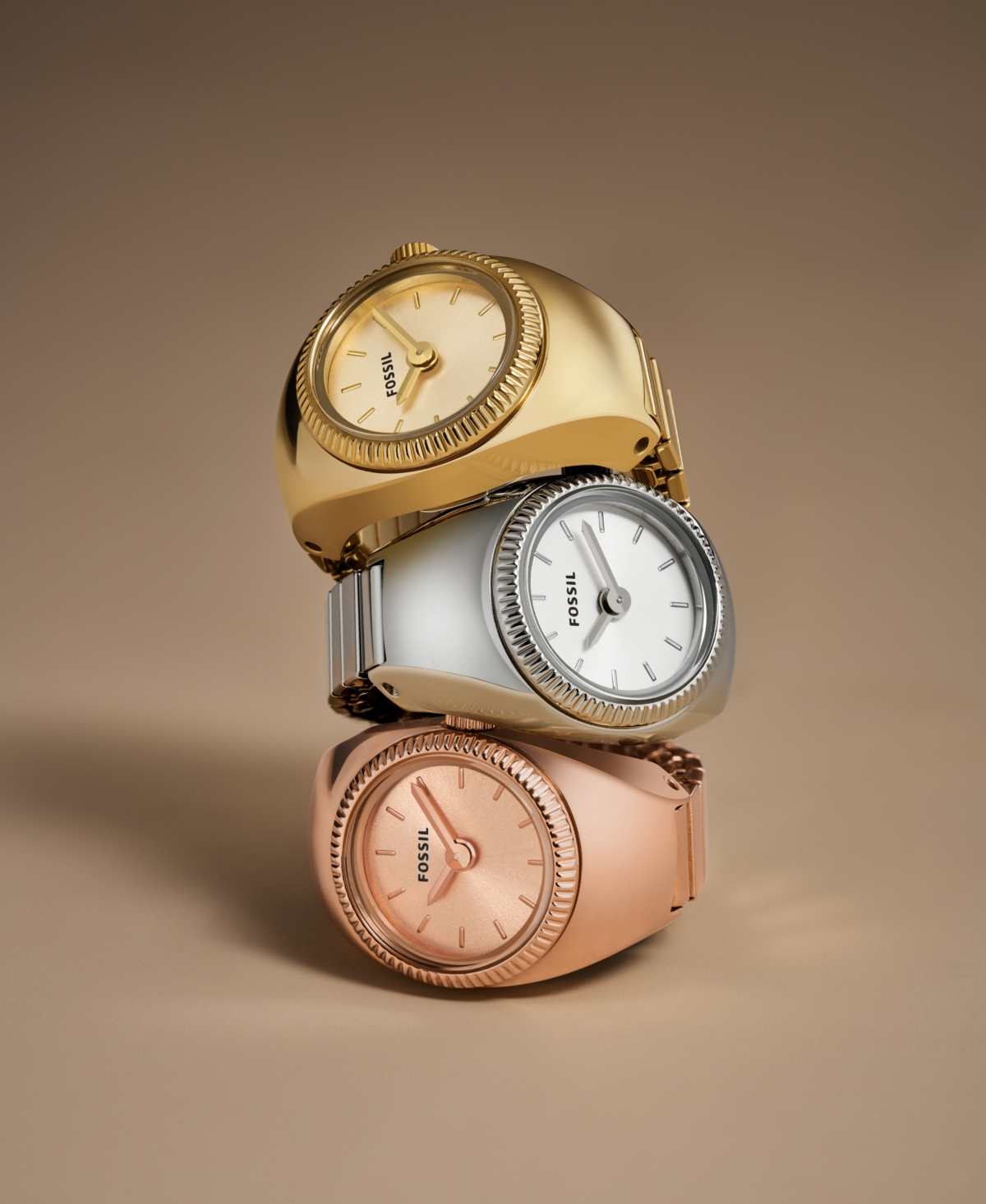 Fossil Women's Ring Watch Two-hand Rose Gold-tone Stainless Steel Bracelet Watch, 15mm In Rose Gold-tone