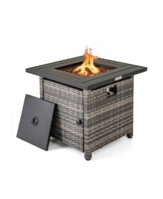 29 Inch Propane Rattan Firepit Table with Lava Rocks and Protective Cover