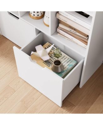 9 Cube Storage Organizer with Drawers, Dark Brown Tall Bookshelf with Storage