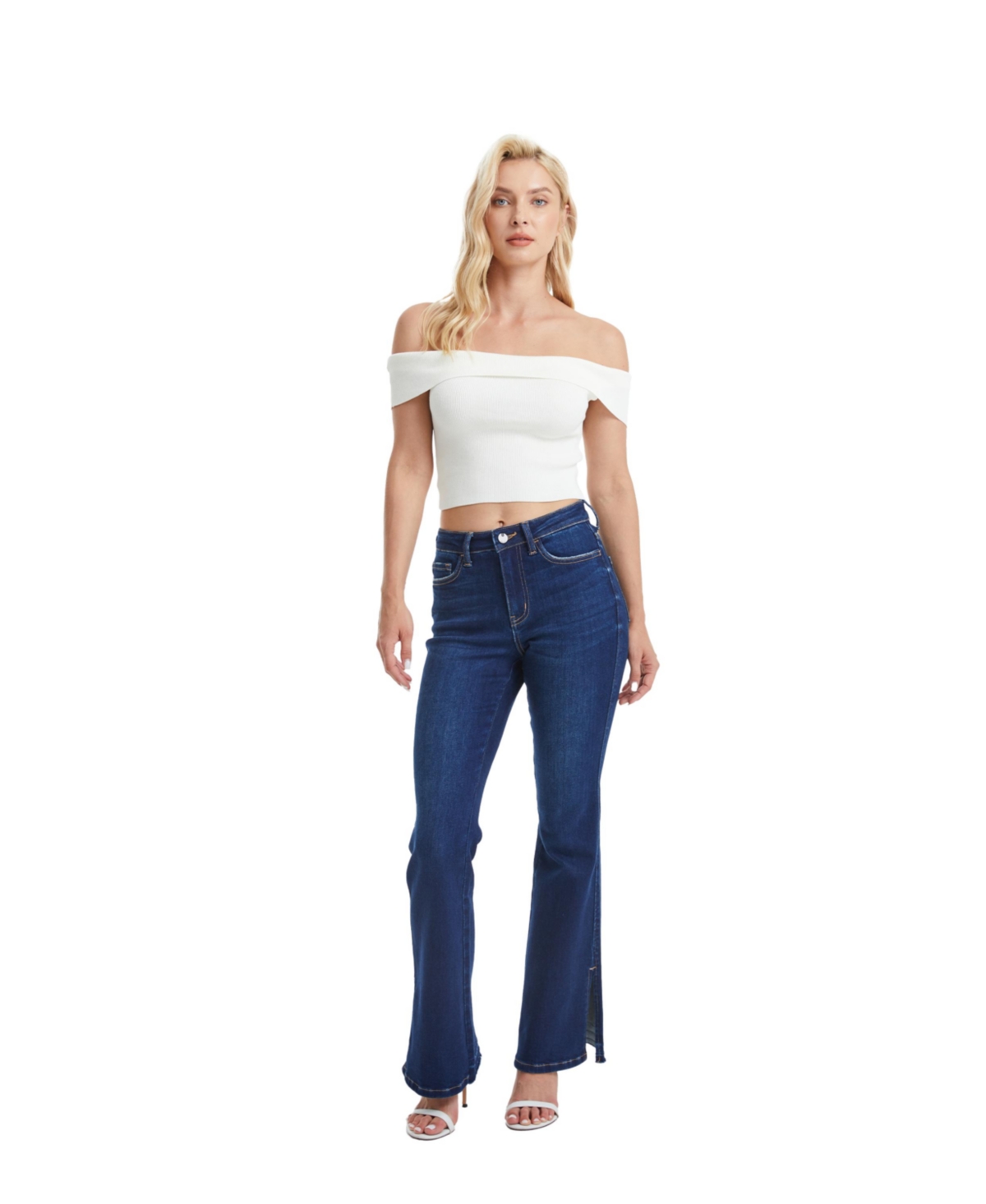 Bayeas Women's High Rise Flare Leg Jeans With Slit Hem