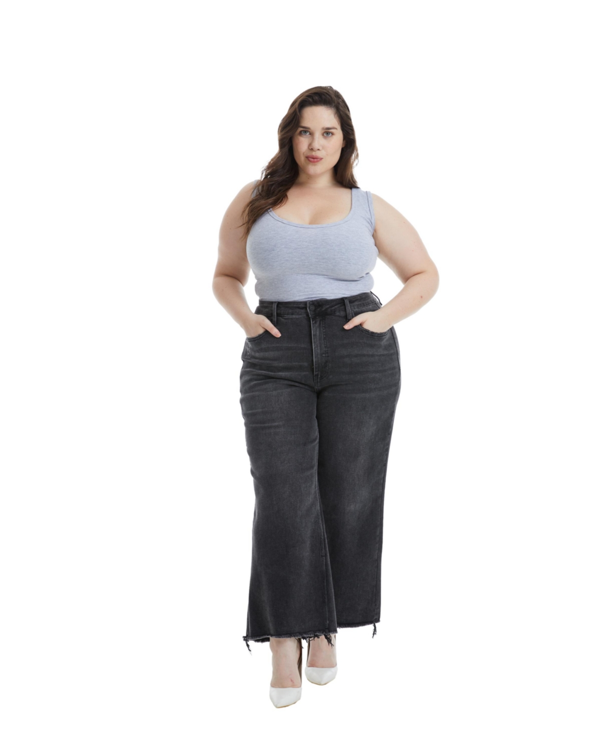 Bayeas Plus Size High Rise Ankle Wide Jeans