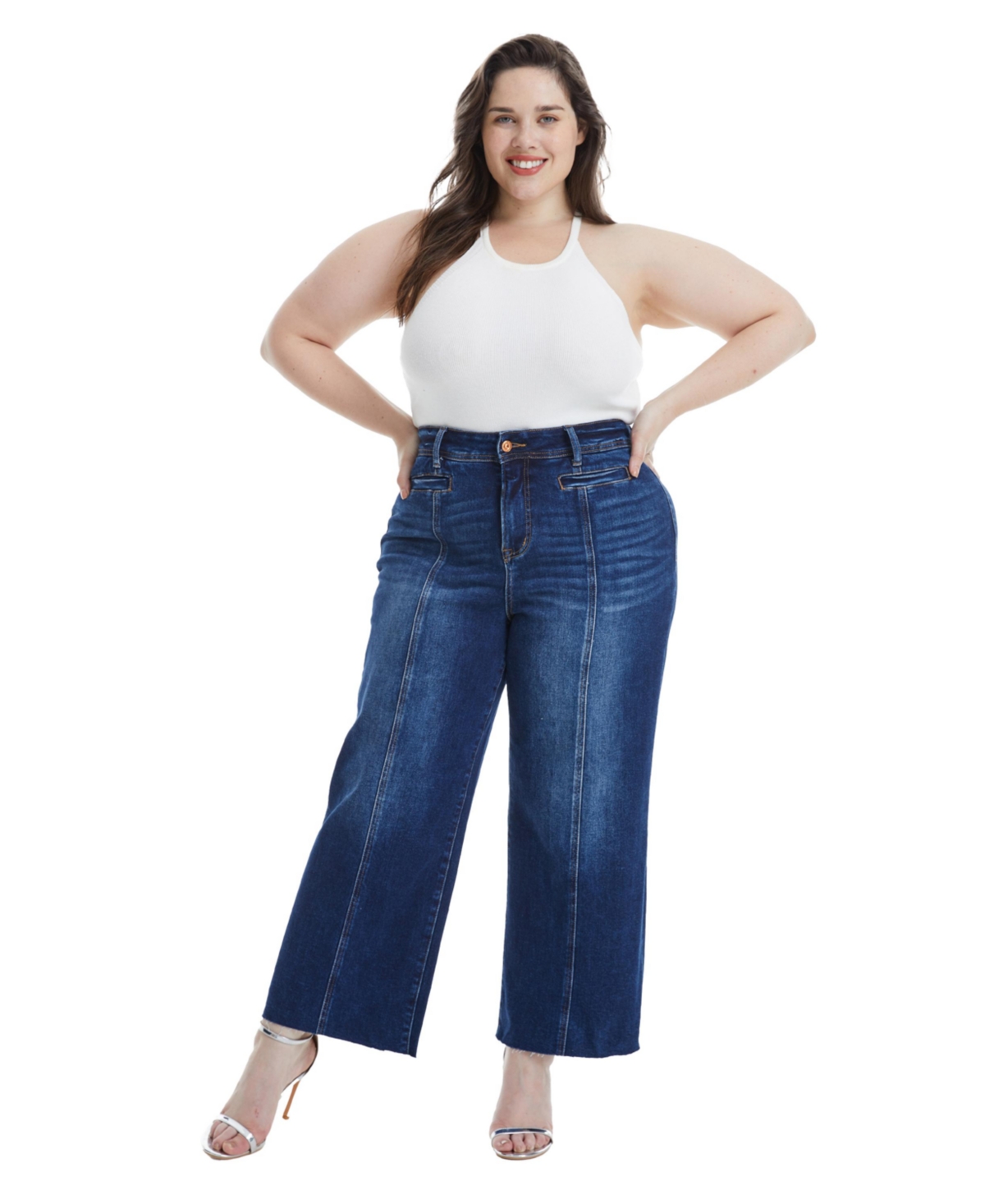 Bayeas Plus Size High Rise Wide Leg Jeans With Raw Hem