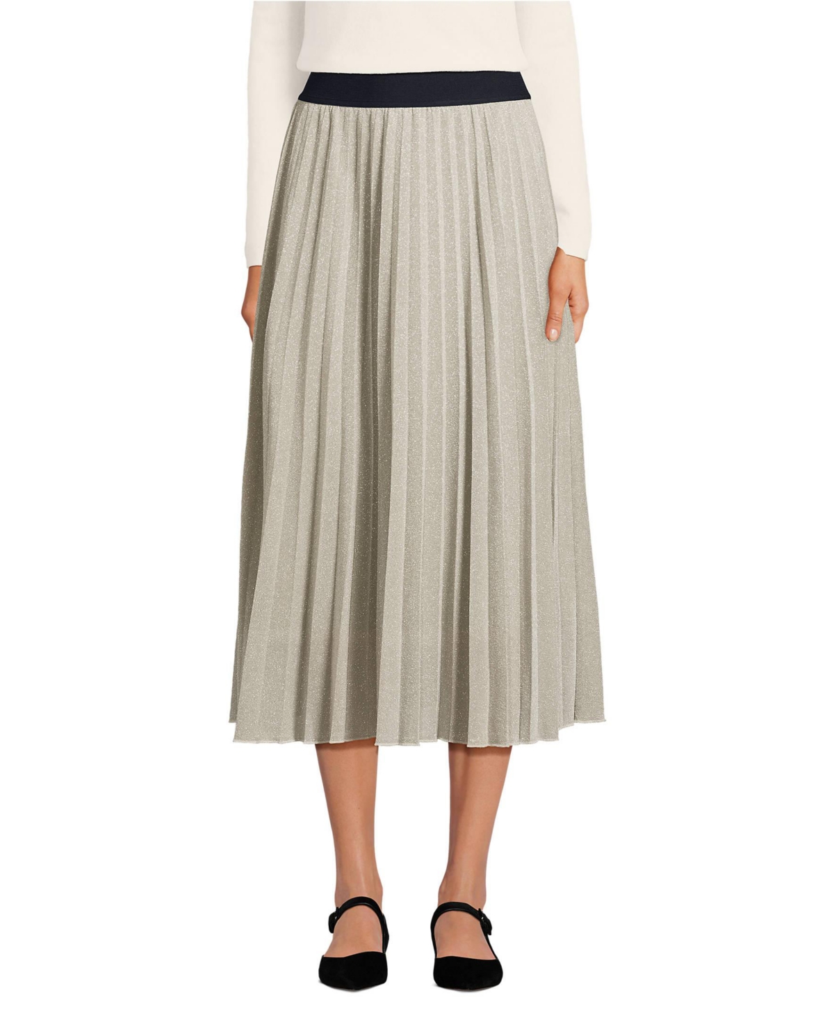 Women's Knit Foil Pleated Midi Skirt - Champagne metallic