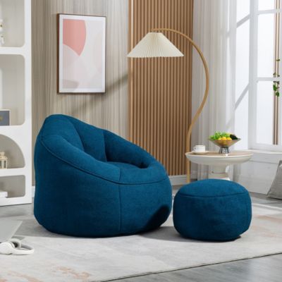 Adult Bean Bag Chair with Ottoman, Comfortable Bean Bag Couch with Armrests for Living Room