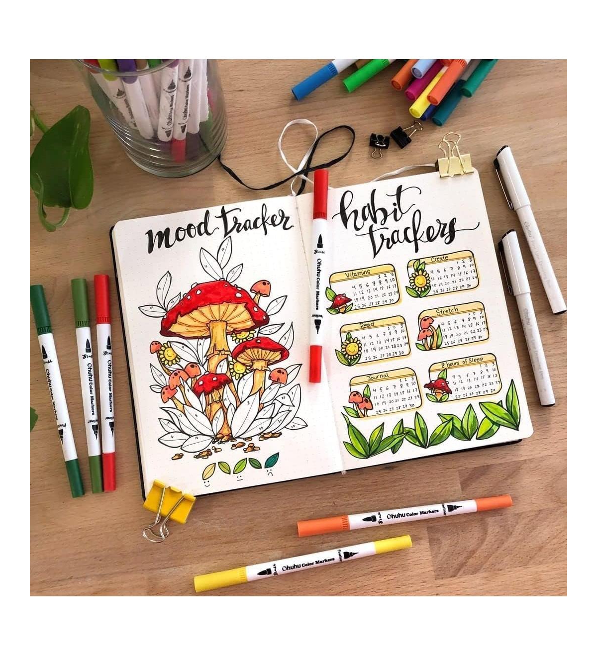 Ohuhu Maui 36ct Brush/Fineliner Dual Tip Water Based Markers with White Marker Holder - Assorted Pre-pack (See Table 9