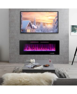 50 Inch Ultra-Thin Electric Fireplace with Decorative Crystals