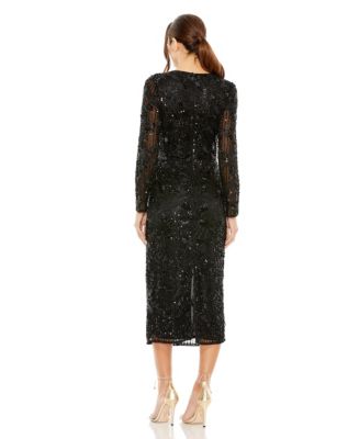 Women's High Neck Long Sleeve Embellished Dress