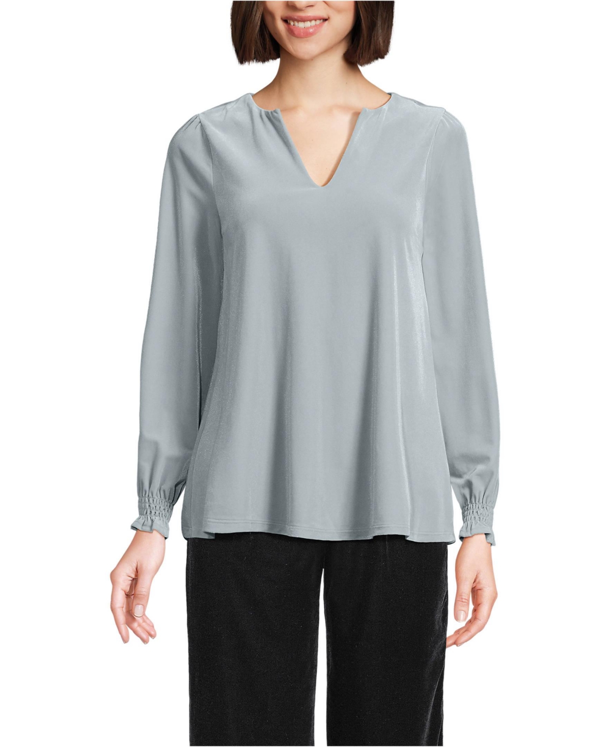 Lands' End Women's Long Sleeve Velvet Blouse