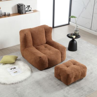 Fluffy Bean Bag Chair with Ottoman, Super Soft Lazy Sofa for Living Room-The Pop Home