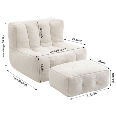 Fluffy Bean Bag Chair with Ottoman, Super Soft Lazy Sofa for Living Room-The Pop Home