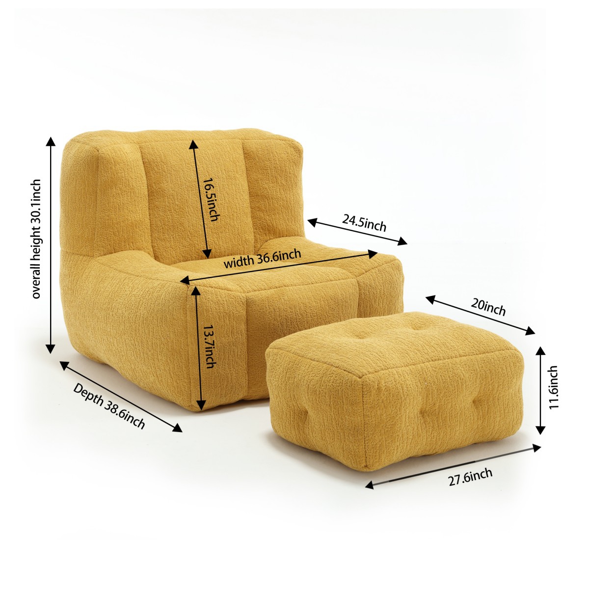 The Pop Home Fluffy Bean Bag Chair with Ottoman, Super Soft Lazy Sofa for Living Room-The Pop Home
