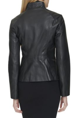 Women's 20 1/2” Moulded Collar Asymmetric Leather Jacket