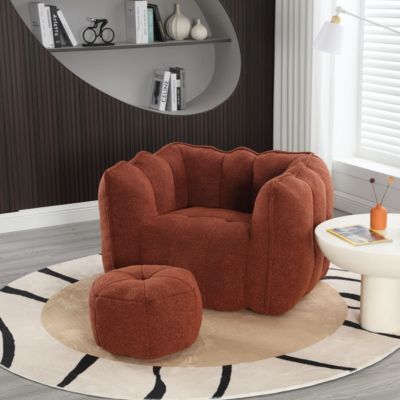 2 PC chenille fabric Soft Bean Bag Chair with Footstool