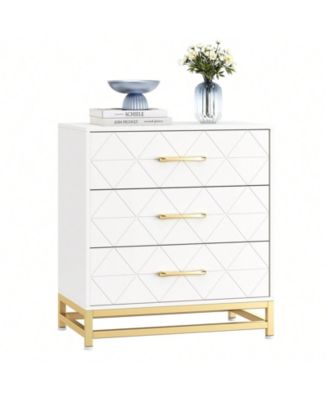  3-Drawer  MDF, Metal Handles  Gold Accents, Anti-Tip, Modern Design, Floor Mount  Dresser/Nightstand