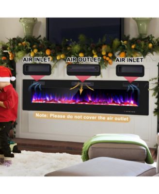 68 Inch Ultra-Thin Electric Fireplace Recessed Wall Mounted with Crystal Log Decoration