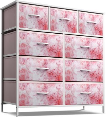 9 Drawers Dresser - Furniture Storage for Bedroom, Closet, Office Organization - Steel Frame, Wood Top, Fabric Bins