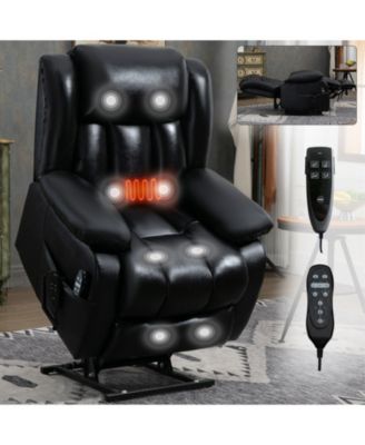 Electric Medium size Genuine Leather Power Lift Recliner Chair with 8-Point Vibration Massage and Lumbar Heating