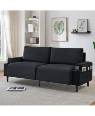80.7" Modern Square Armrest Cushioned Sofa With Storage Bag And Cup Holders