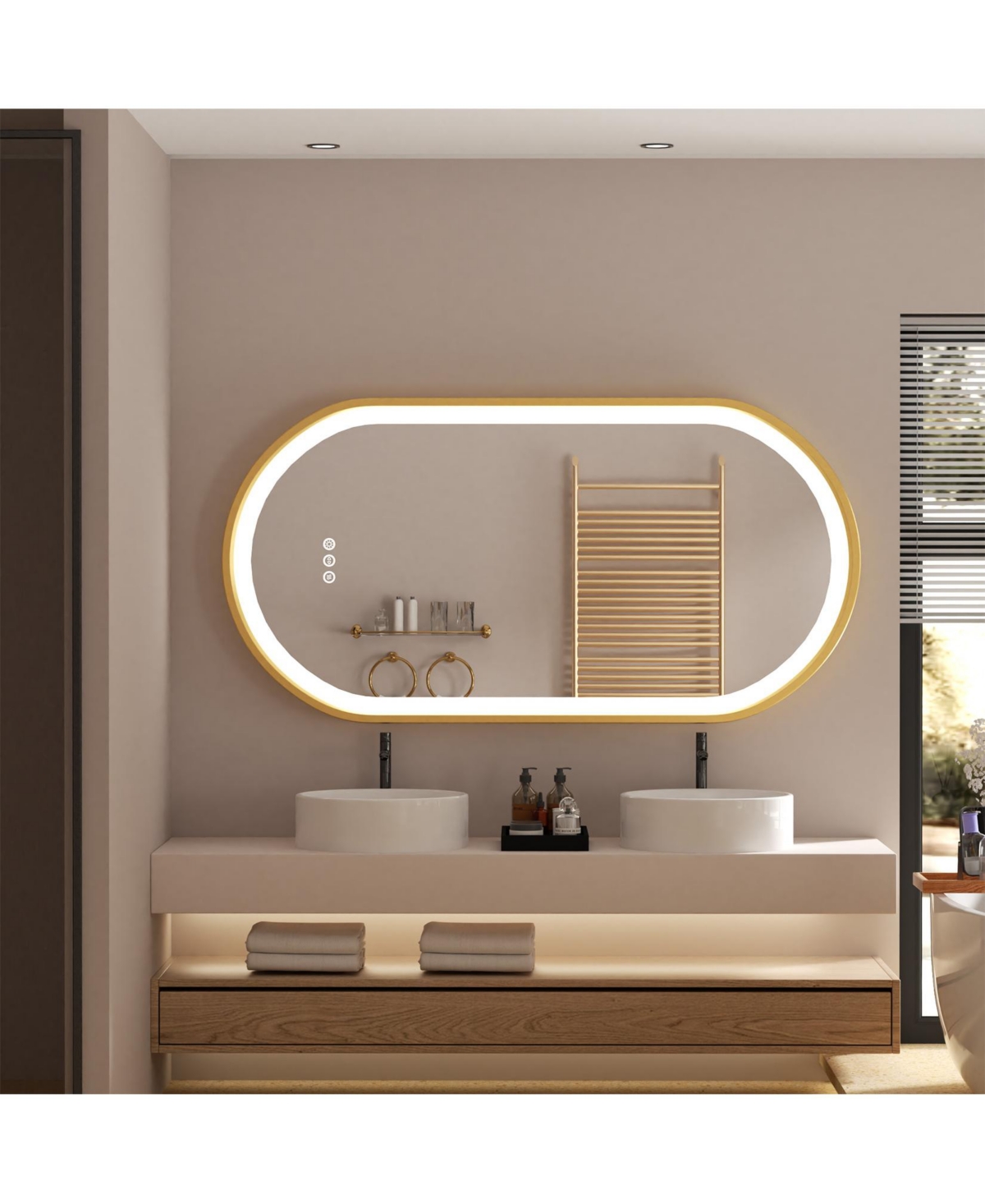 Modern Led Oval Bathroom Mirror Wall Vanity Mirror Anti-Fog 23"x 47" - Gold