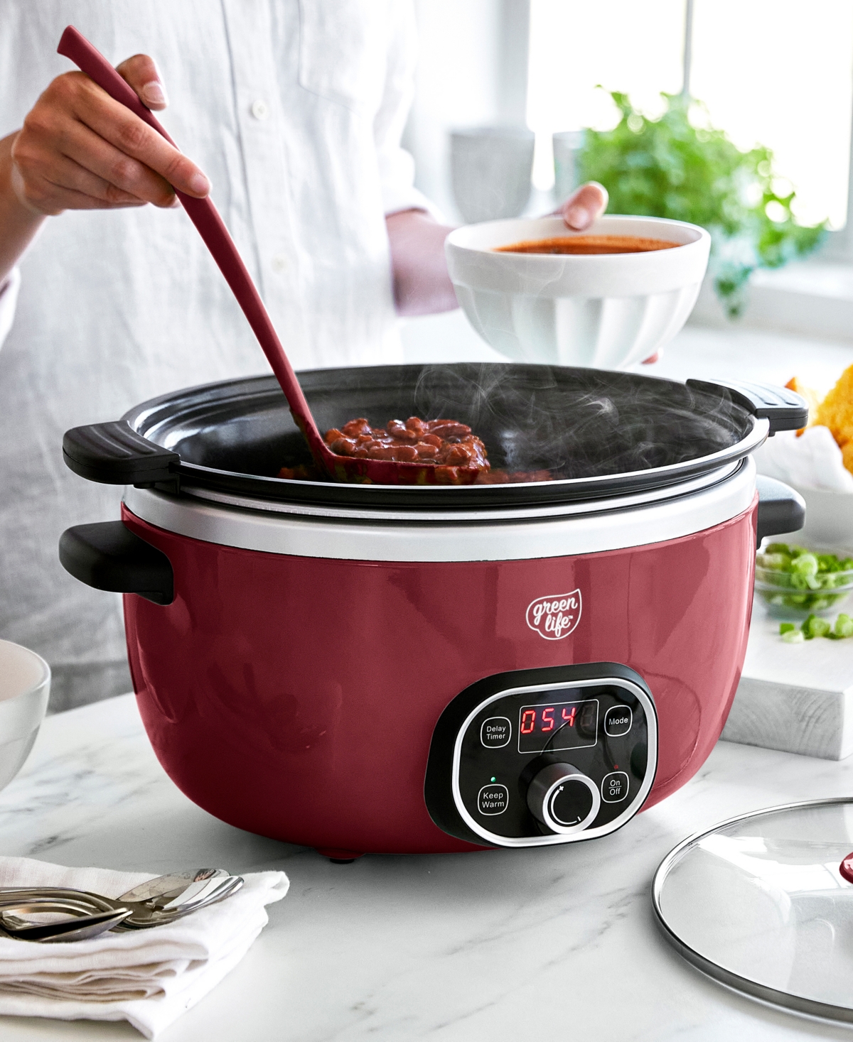 Greenlife Ceramic Nonstick Healthy Cook Duo Slow Cooker In Red