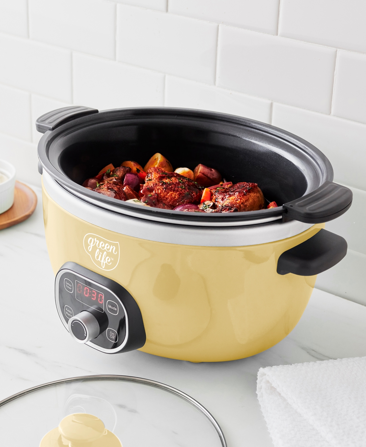 Greenlife Ceramic Nonstick Healthy Cook Duo Slow Cooker In Butter Yellow