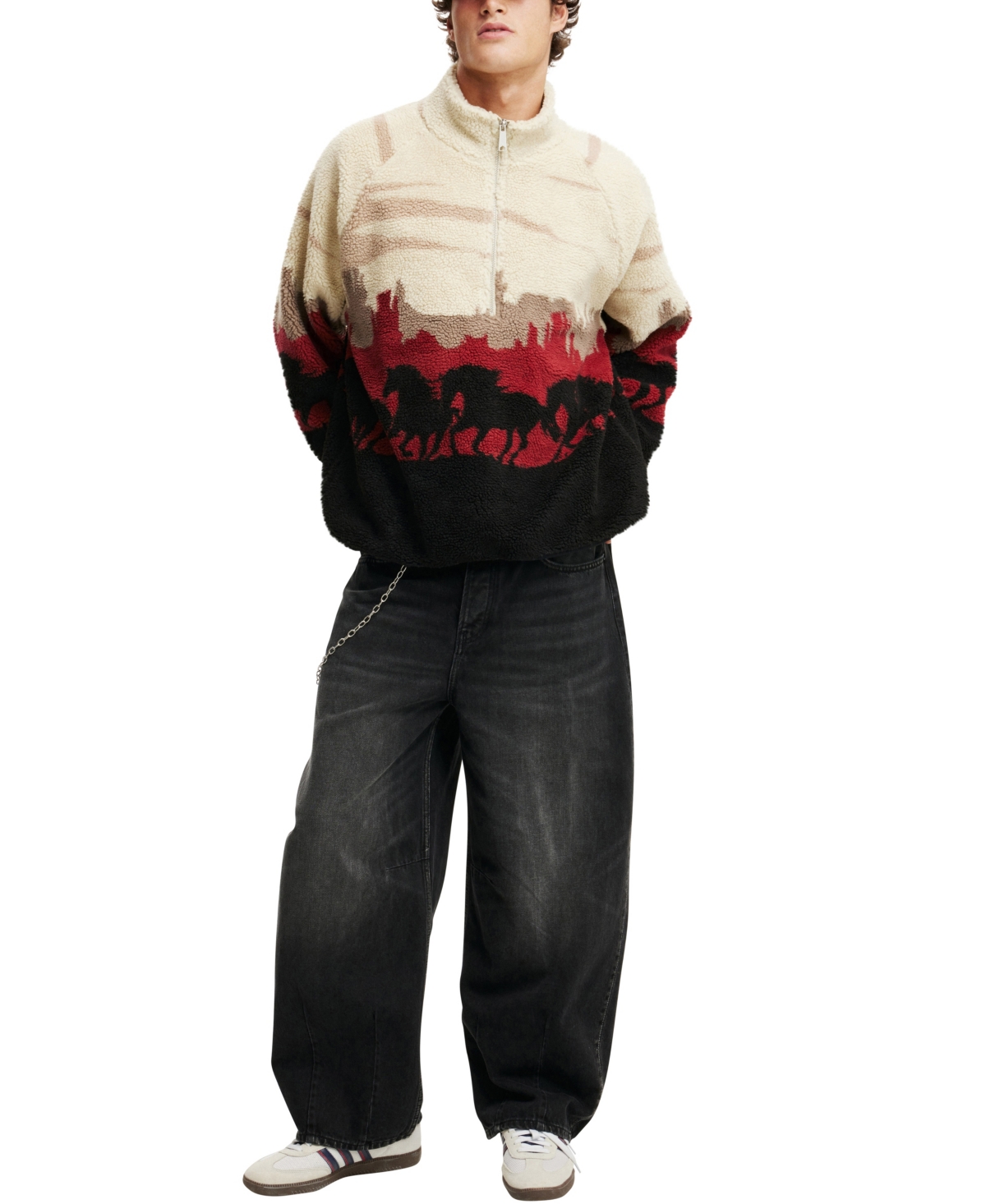 Cotton On Men's Teddy 1/2 Zip Fleece Sweatshirt -Wild Horse